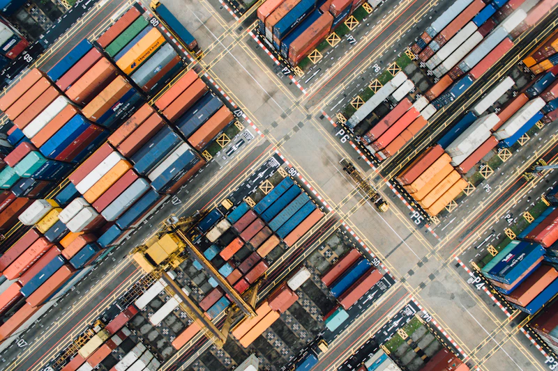 Aerial view of a large cargo ship on the ocean